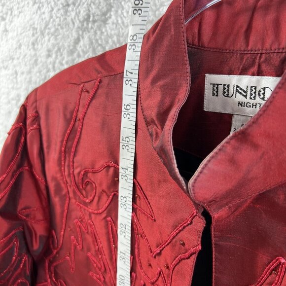Tunique Nights Large Unisex Red Silk Blend Beaded Embroidered Lined Coat Vampire - Picture 11 of 15